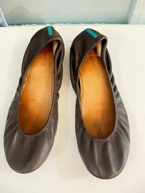 Tieks Chocolate Brown Leather Ballet Flats with Teal Soles GUC see pics sz 11